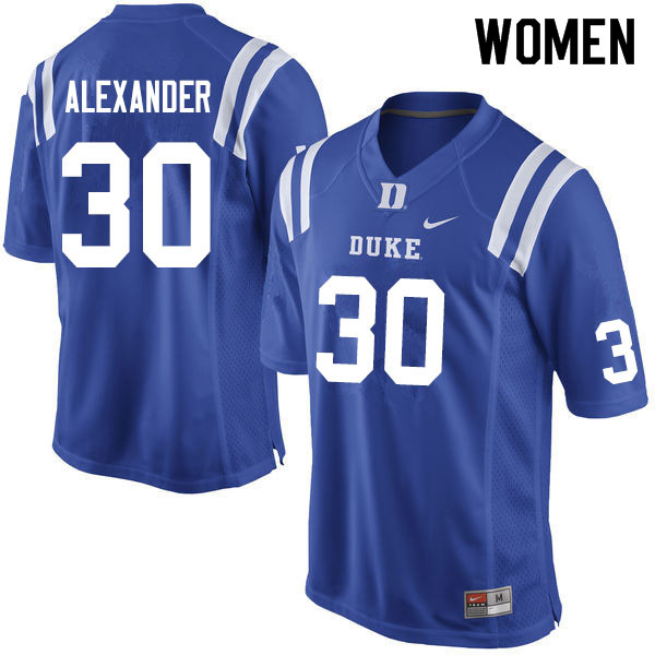 Women #30 Jalen Alexander Duke Blue Devils College Football Jerseys Sale-Blue